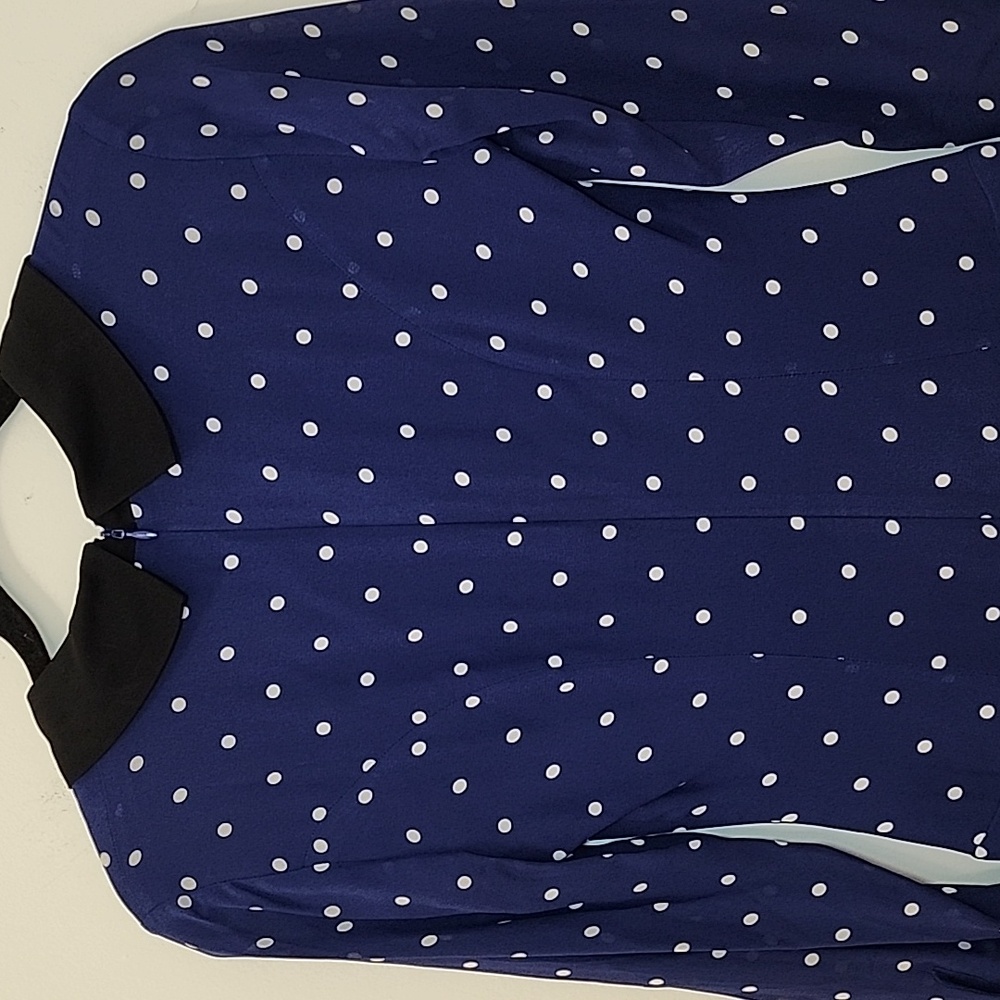 Reformation Tamia Mini dress navy Danube polkadot pattern black collar Sz 0 - Picture 12 of 16